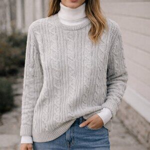 French Connection Cable Knit Crewneck Sweater Ecru Mel | Oversized Neutral Knit
